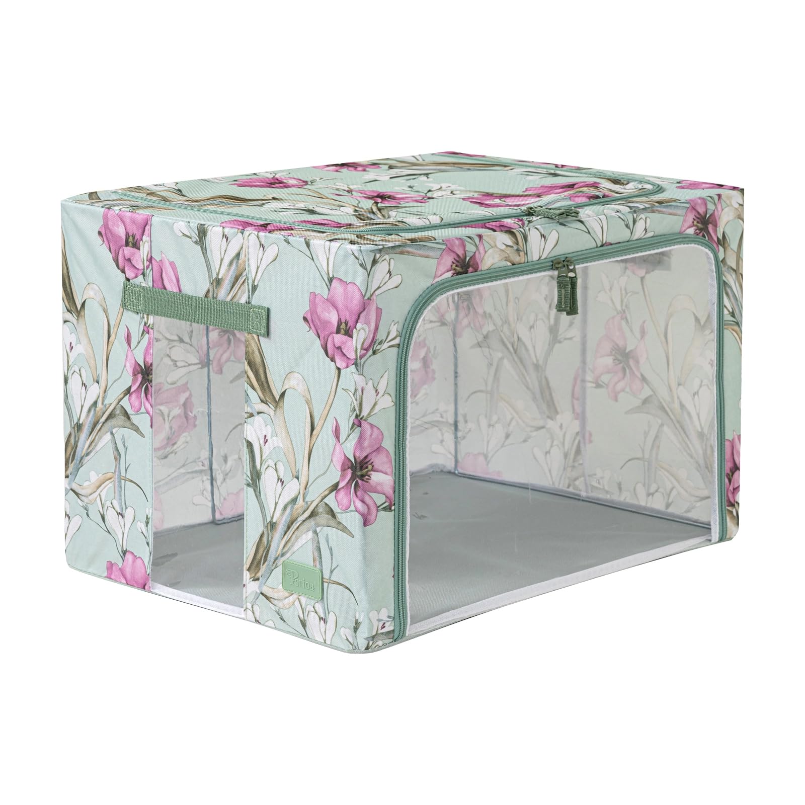 Periea ‘Beau’ Folding Collapsible Stackable Fabric Home Storage Boxes with Steel Frames (Black Grey Floral, Large) — view 124