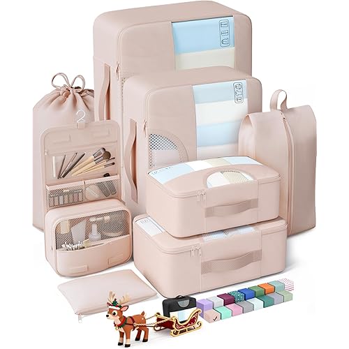 Veken 8 Set Packing Cubes, Christmas Gifts for Women Mom Girl Her Birthday, Cruise Ship Travel Essentials Accessories for Beach Vacation, Suitcase Organizer Bags for Luggage with Hanging Toiletry Bag