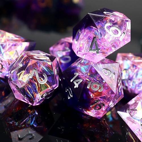 Miniatura 2 de Haxtec DND - Juego de dados de resina de borde afilado con estuche para dados, dados poliédricos D&D morados para TTRPGs, Dungeons and Dragons,