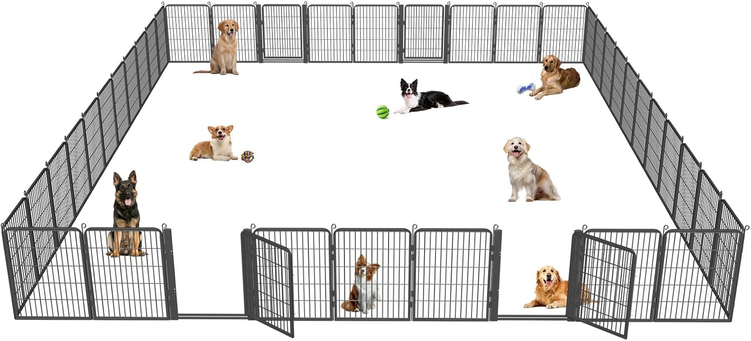 Dog Playpen Outdoor with Low Threshold Gate, 32 inch 10 Panels Dog Play Pen Indoors, Heavy Duty Metal Puppy Playpen Dogs Pen, Rust-Resistant Pet Playpens for Yard RV Camping