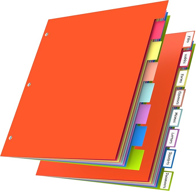 HABGP 16Pcs/2 Set 8 Tab Dividers for 3 Ring Binder, 16 Pcs Multicolor 3 Ring Binder Dividers with Tabs, Page Folder Dividers, Plastic Tabbed File Dividers with Tabs, Three Ring Binder Index Dividers HABGP 16Pcs/2 Set 8 Tab Dividers for 3 Ring Binder, 16 Pcs Multicolor 3 Ring Binder Dividers with Tabs, Page Folder Dividers, Plastic Tabbed File Dividers with Tabs, Three Ring Binder Index Dividers