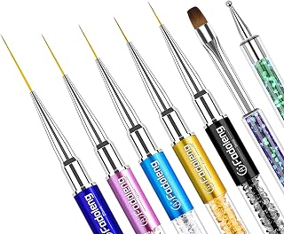 Nail Art Brushes, 7Pcs Nail Design Brushes for Salon at Home DIY Manicure with Nail Liner Brush and Double-ended Fine Nail Art Pen (7/9/11/15/20mm)
