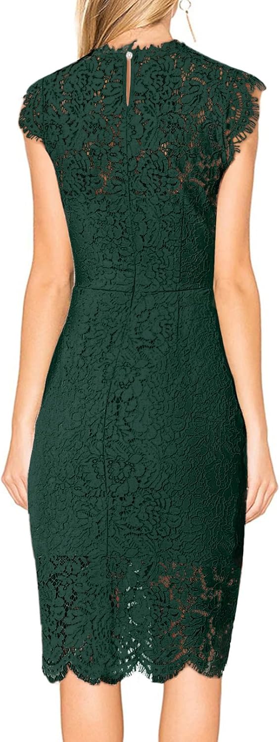 MEROKEETY Women's Sleeveless Lace Floral Elegant Cocktail Dress Crew Neck Knee Length for Party - Image 5