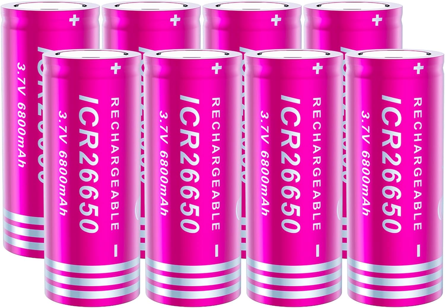 Generic 26650 Rechargeable Battery Flat Top 3.7V Li-ion (6800mAh, 8 pack)