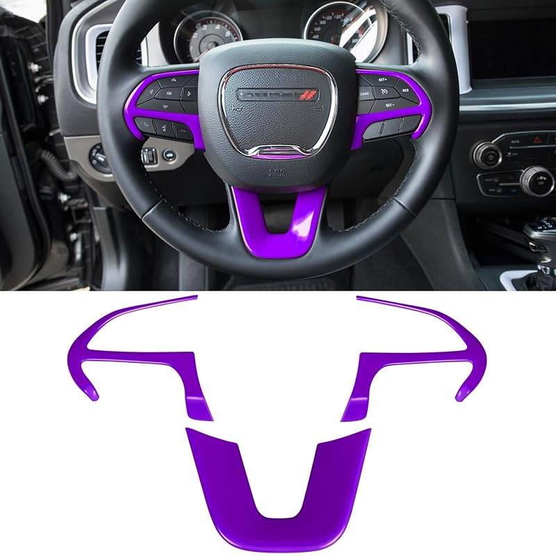 Kit de acabamento decorativo para volante em ABS Purple compatível com Dodge Charger, Challenger, Durango e Jeep Grand Cherokee SRT8, 3 peças