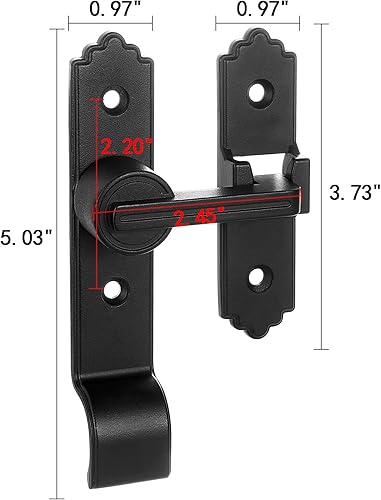 Miniatura 2 de Paquete de 2 cerraduras de puerta de granero negras de 180 grados, pestillo de puerta abatible con asa, pestillos de puerta corredera pesados,