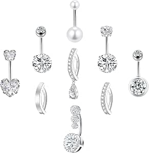 LEE&RO Gold Belly Button Ring for Women - Surgical Steel Navel Piercing Jewelry 14G