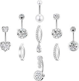 LEE&RO Gold Belly Button Ring for Women - Surgical Steel Navel Piercing Jewelry 14G