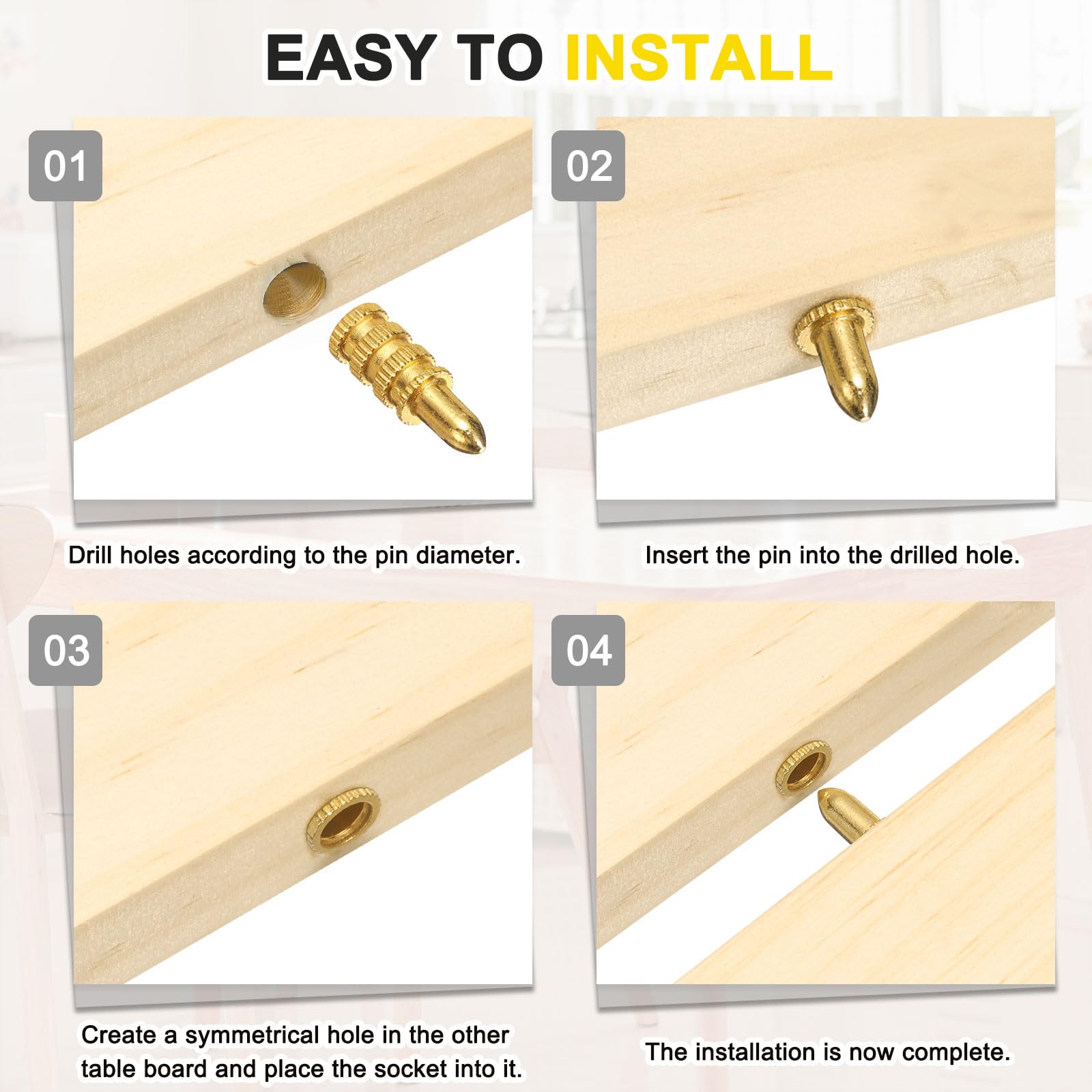 PATIKIL Table Leaf Dowel Pin, 20 Pack Zinc Alloy Table Bolt Sleeve Connectors Top Leaf Alignment Pins for Furniture Desk Golden - Image 4