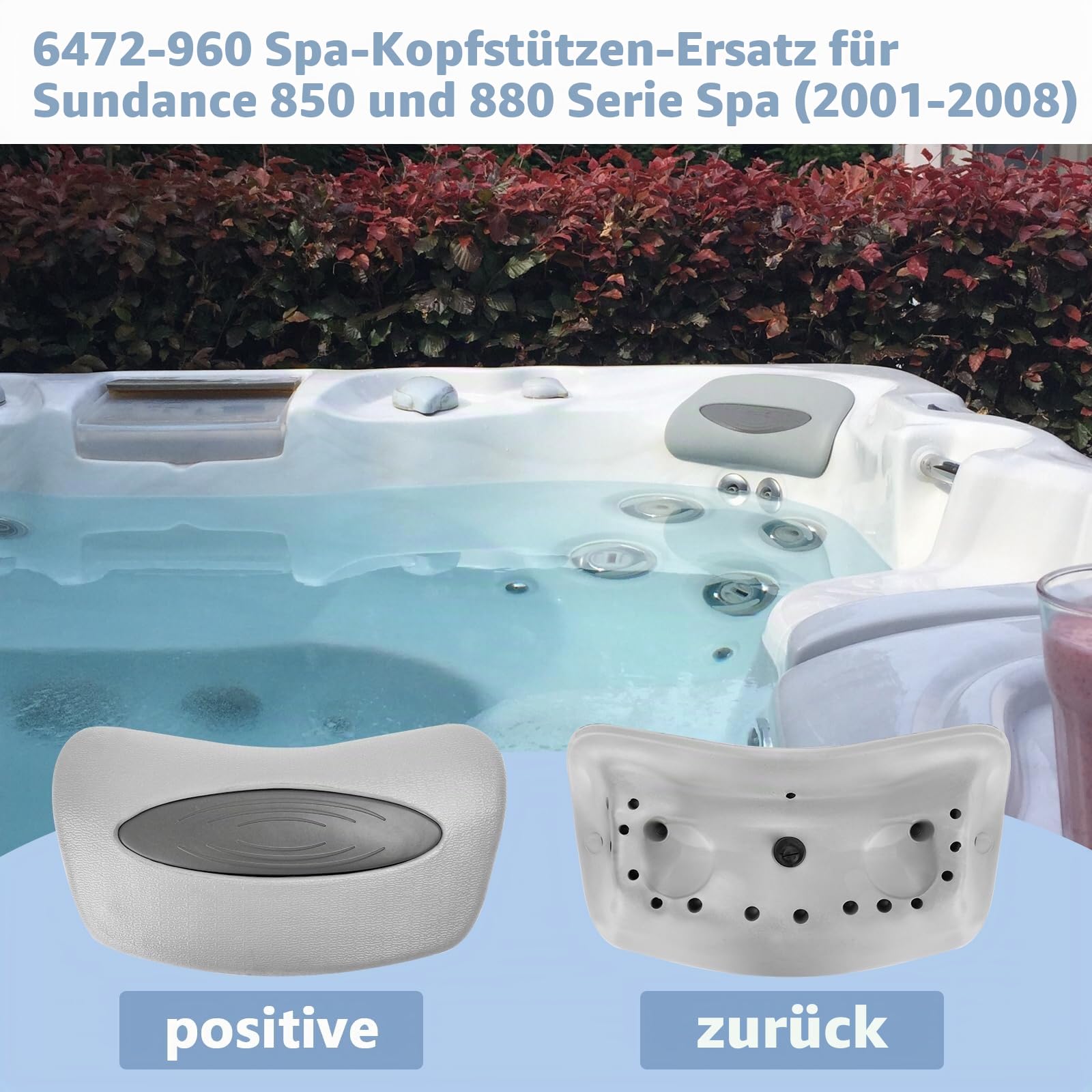 6472-960 Spa-Kopfstützen-Ersatz für Sundance 850 und 880 Serie (2001–2008) Spa-Kissen, Whirlpool-Kopfstützen-Pads (4 Stück)