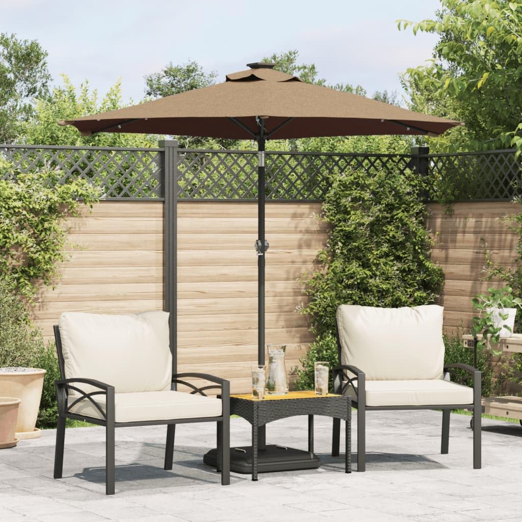 Homgoday Sombrilla jardín con Luces LED Poste Acero Taupe 225x225x212cm Sombrilla Terraza Exterior, Sombrilla Jardín Grande Orientable Jardín Parasol Balcón