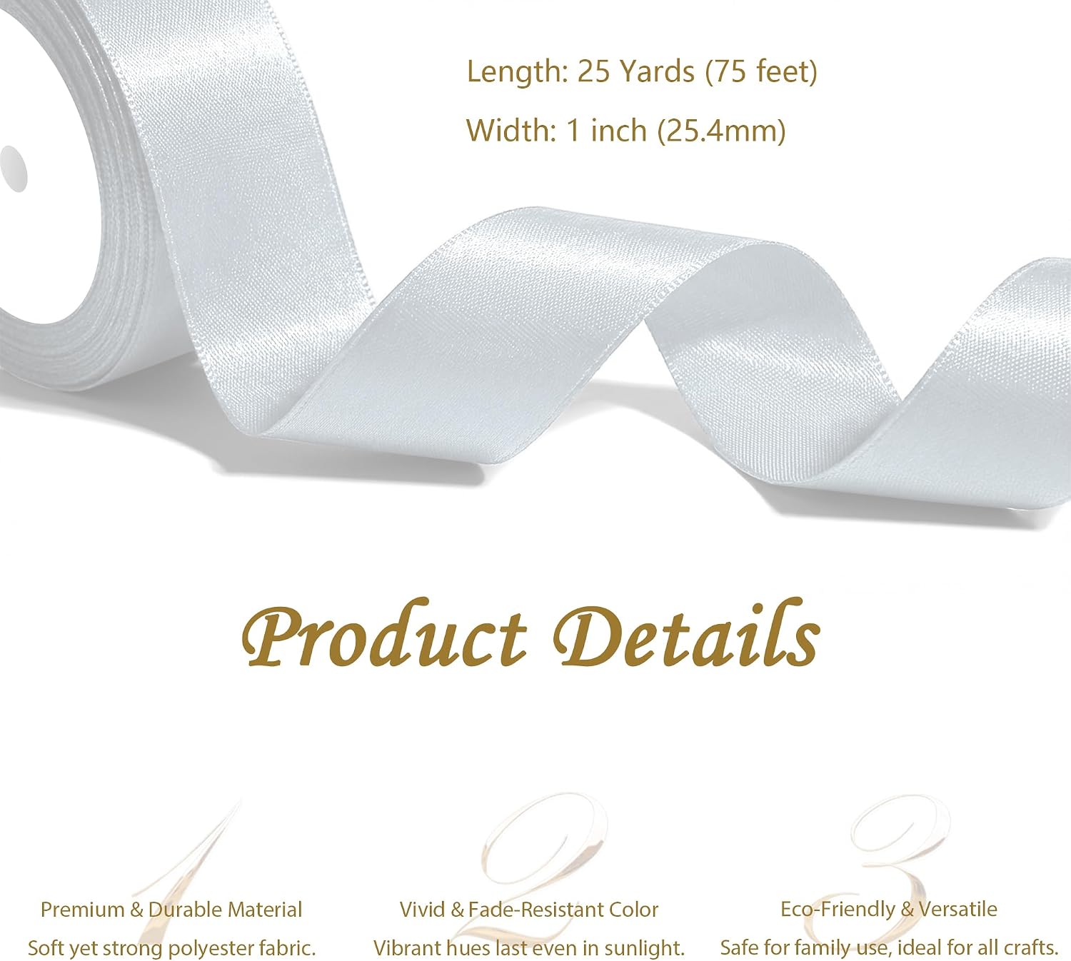 White Satin Ribbon 1 Inch x 4 Rolls White Wide Satin Fabric Ribbon for Gift Packaging, Christmas, Wedding, Flower Bouquet, Holiday Party, Invitation