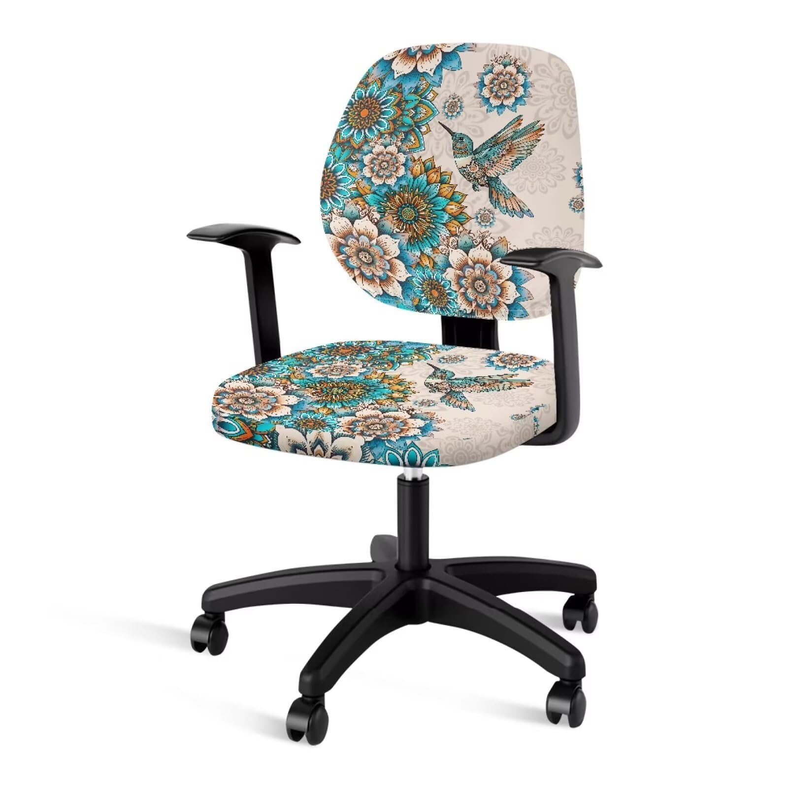 Talayituse Boho Mandala Hummingbird Print Computer Office Chair Cover, Stretchable Chair Covers Chair Slipcover, 2 Pieces Anti-Dust Chair Protective Slipcover, Universal Chair Slipcover Protector
