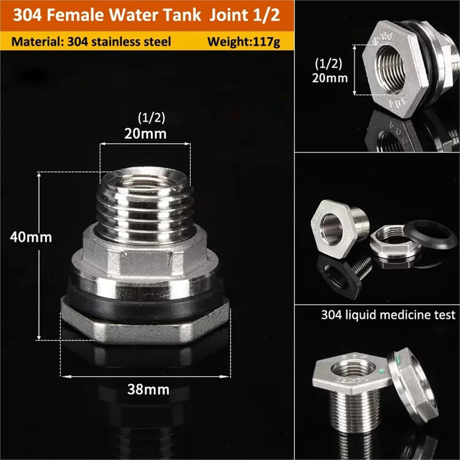 1/2”3/4”1”1-1/4”2" Male Thread 304 Stainless Steel Pipe Single Loose Key Swivel Fitting Nut Water Jointer Connector(Longer 1l2Water Tank)