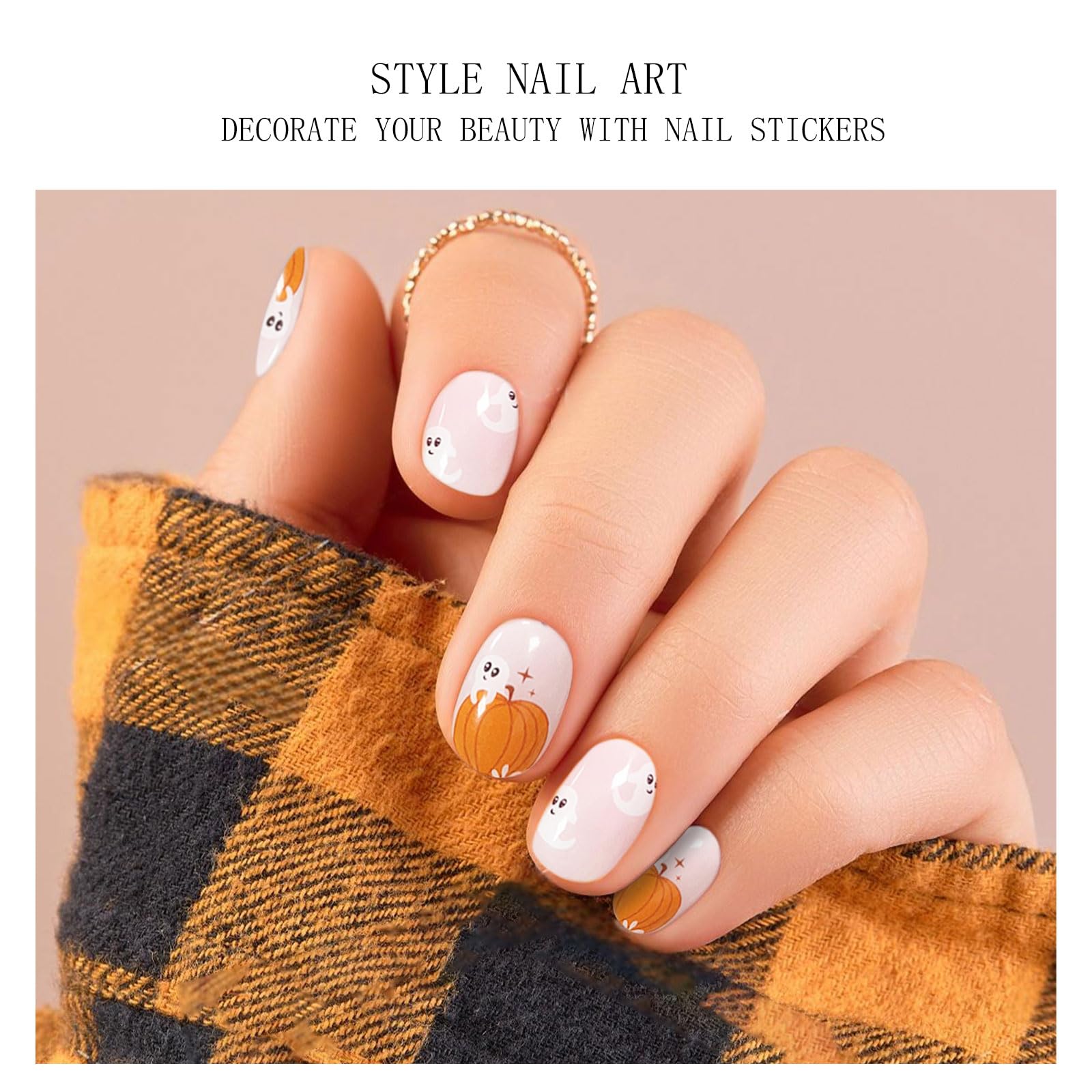 JMEOWIO Gel Nail Stickers Halloween Autumn Cute Ghost Pumpkins Semi Cured Strips Wraps UV/LED Supplies Art Design Decoration Accessories - Image 3