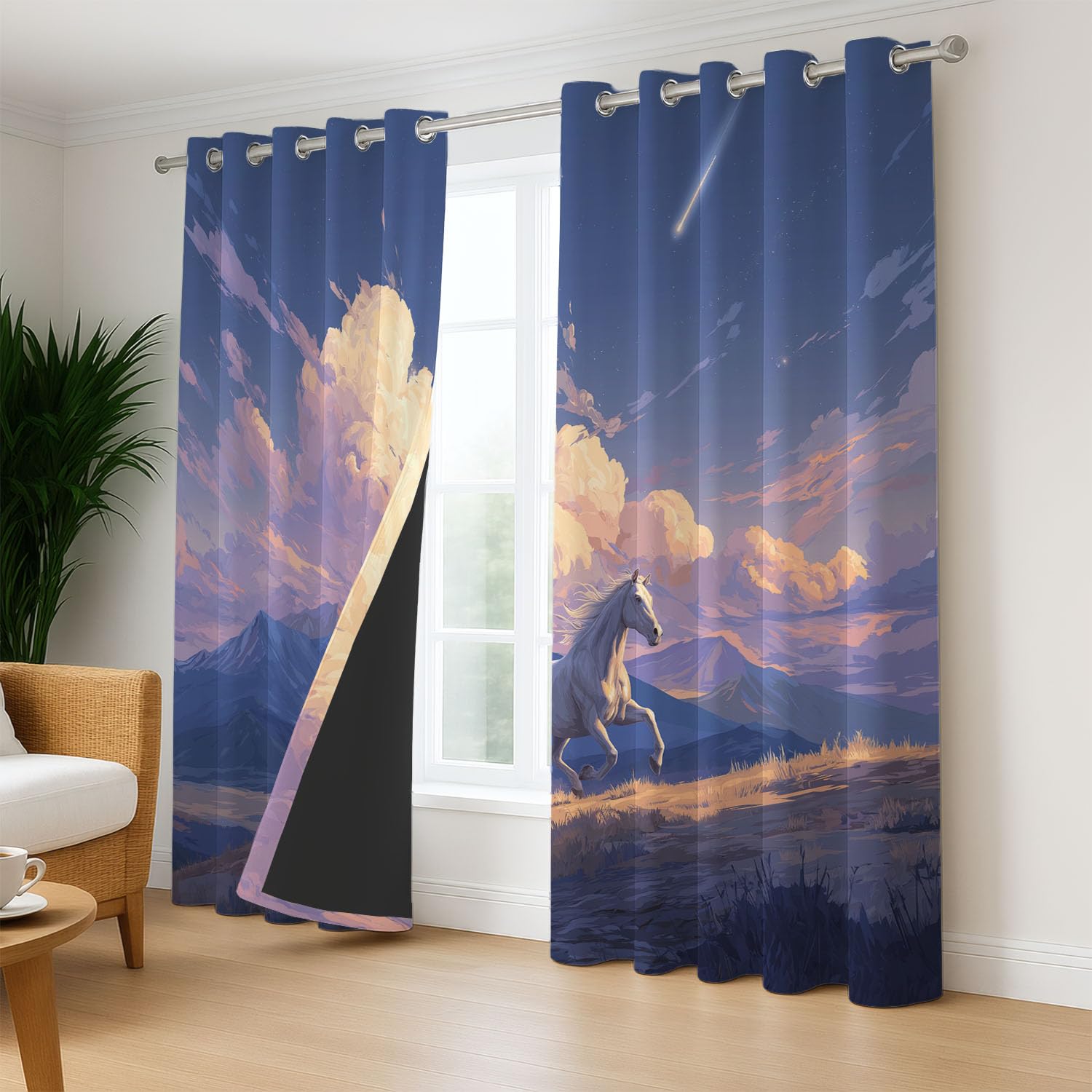 Générique Rideaux Occultants à Motif Cartoon Fille, Lot de 2 Rideaux Isolant Thermique à Oeillets, Romantique Licorne Rideau Doux pour Salon Chambre, 140L x 1060H CM