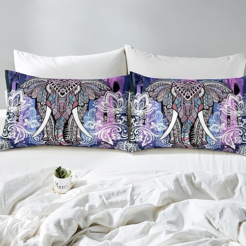 Miniatura 5 de Erosebridal Juego de funda de edredón de elefante bohemio con mandala y elefante, juego de funda de edredón de animales de safari para niños,