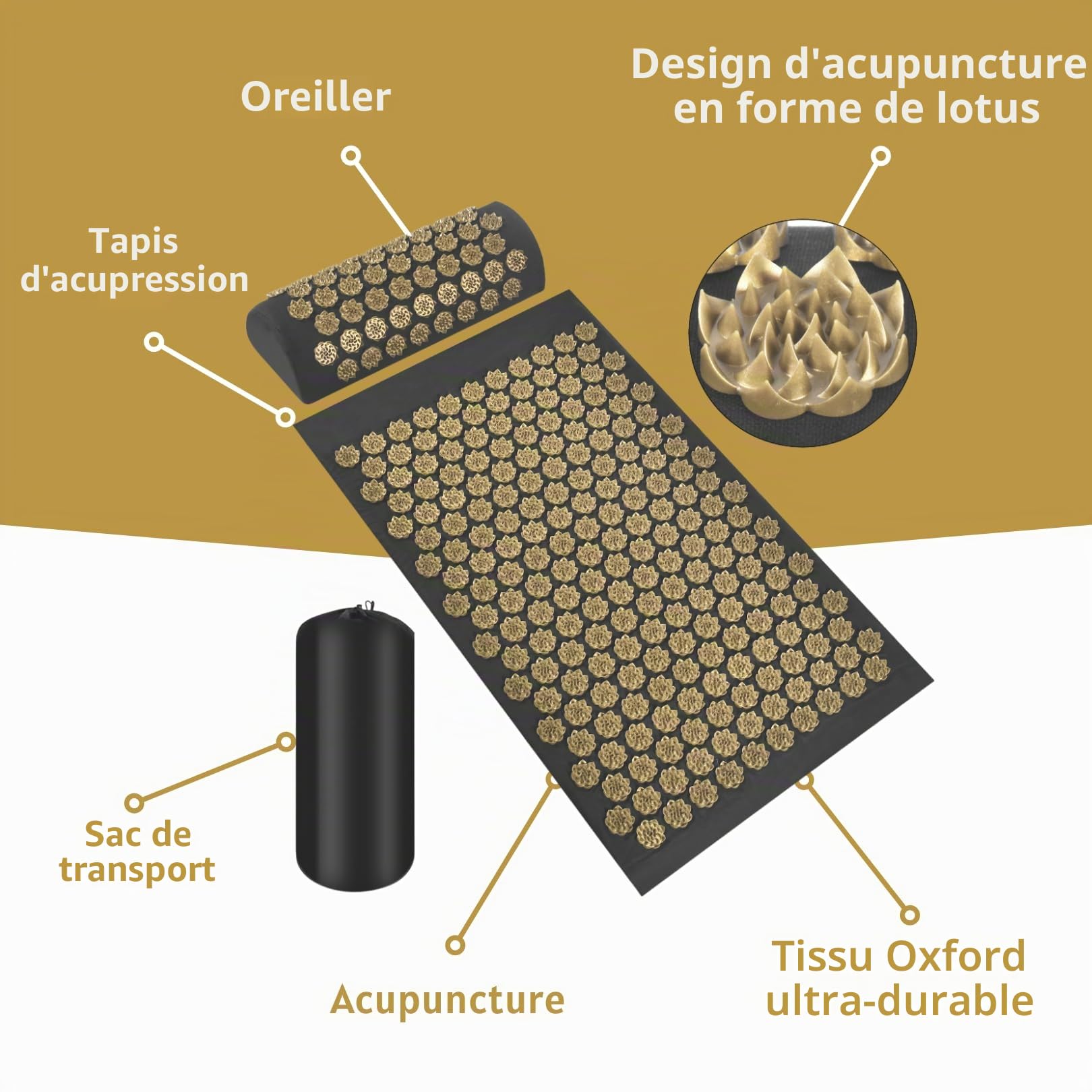 Ensemble de santé pour acupression - Tapis d'acupression et oreiller de qualité supérieure pour une détente naturelle et un soulagement de la douleur
