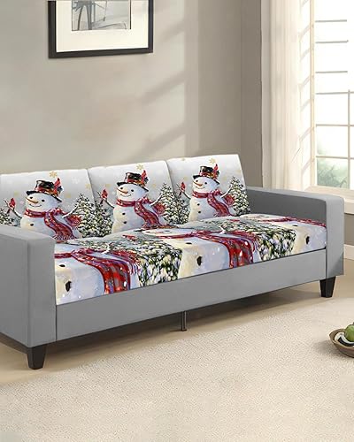 Miniatura 2 de Fundas de cojín de Navidad color gris degradado para sofá, funda elástica para sofá con parte inferior elástica, diseño de muñeco de nieve, copo de