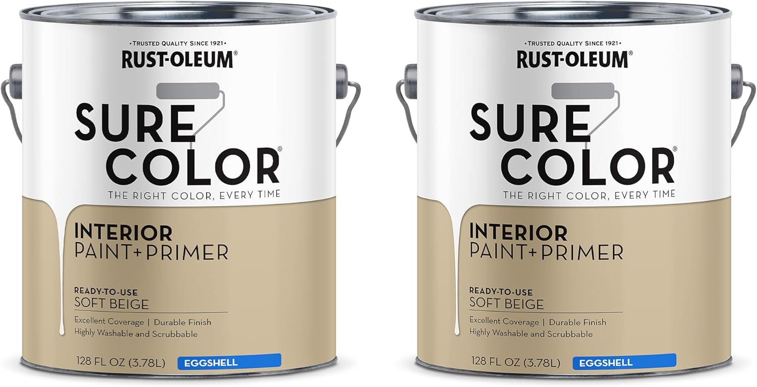 Rust-Oleum 2-Pack of 1 gal 380222 Soft Beige Sure Color Interior Paint + Primer, Eggshell