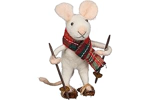 Winter Snowshoe 3in Felt, Fabric, Wood Mouse Shelf Ornament Primitives by Kathy