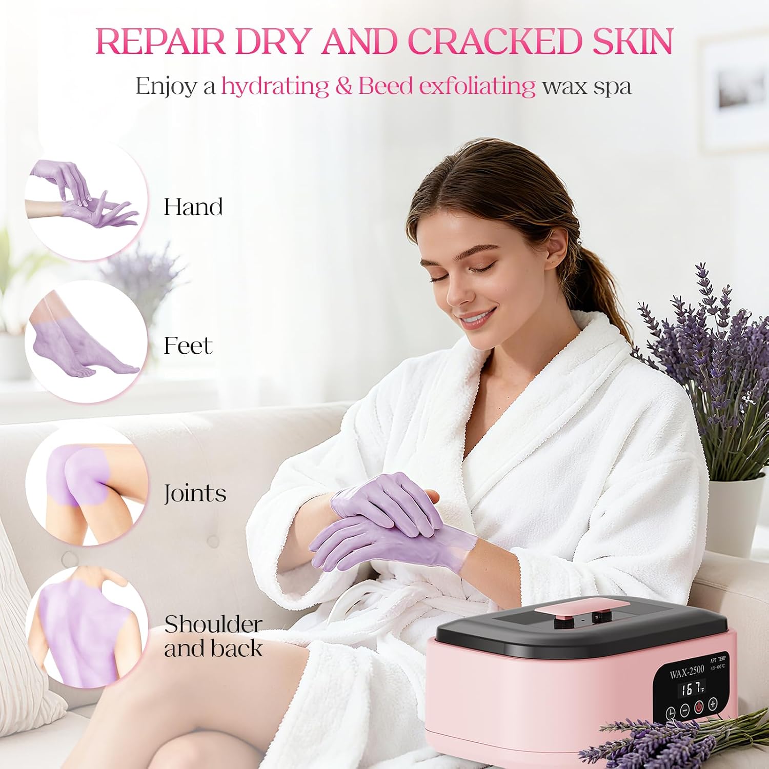 Paraffin Wax Machine for Hands and Feet–Paraffin Wax Warmer with Auto-Timer and Keep Warm Mode, Paraffin Wax Bath Moisturizing Kit for Arthritis, Skin Hydration, Relax Muscles-Pink