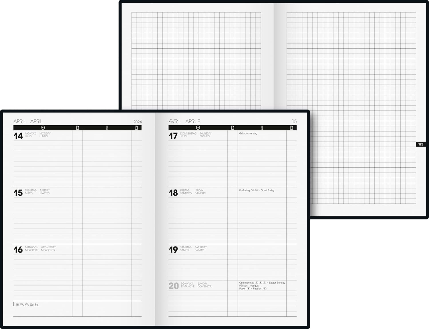 BRUNNEN TimeCenter 725 Weekly Calendar 2024 2 Pages = 1 Week A5 Dark Blue