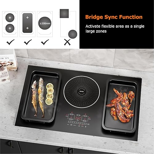 Miniatura 3 de 36 Inch Induction Cooktop 5 Burners, Flat Glass Top Electric Stove Hob with Bridge-SYNC, 3 Preset Modes Booster, Timer, Pause, Child Lock, Drop in,
