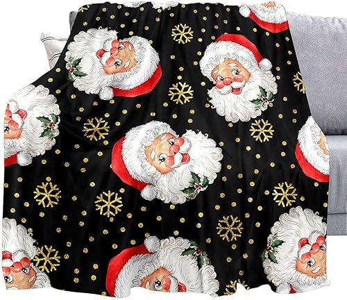 Vista 93 de LUVIVIHOME Manta de Feliz Navidad, bolas de Navidad azules doradas, manta de invierno con copos de nieve, manta individual, acogedora manta cálida