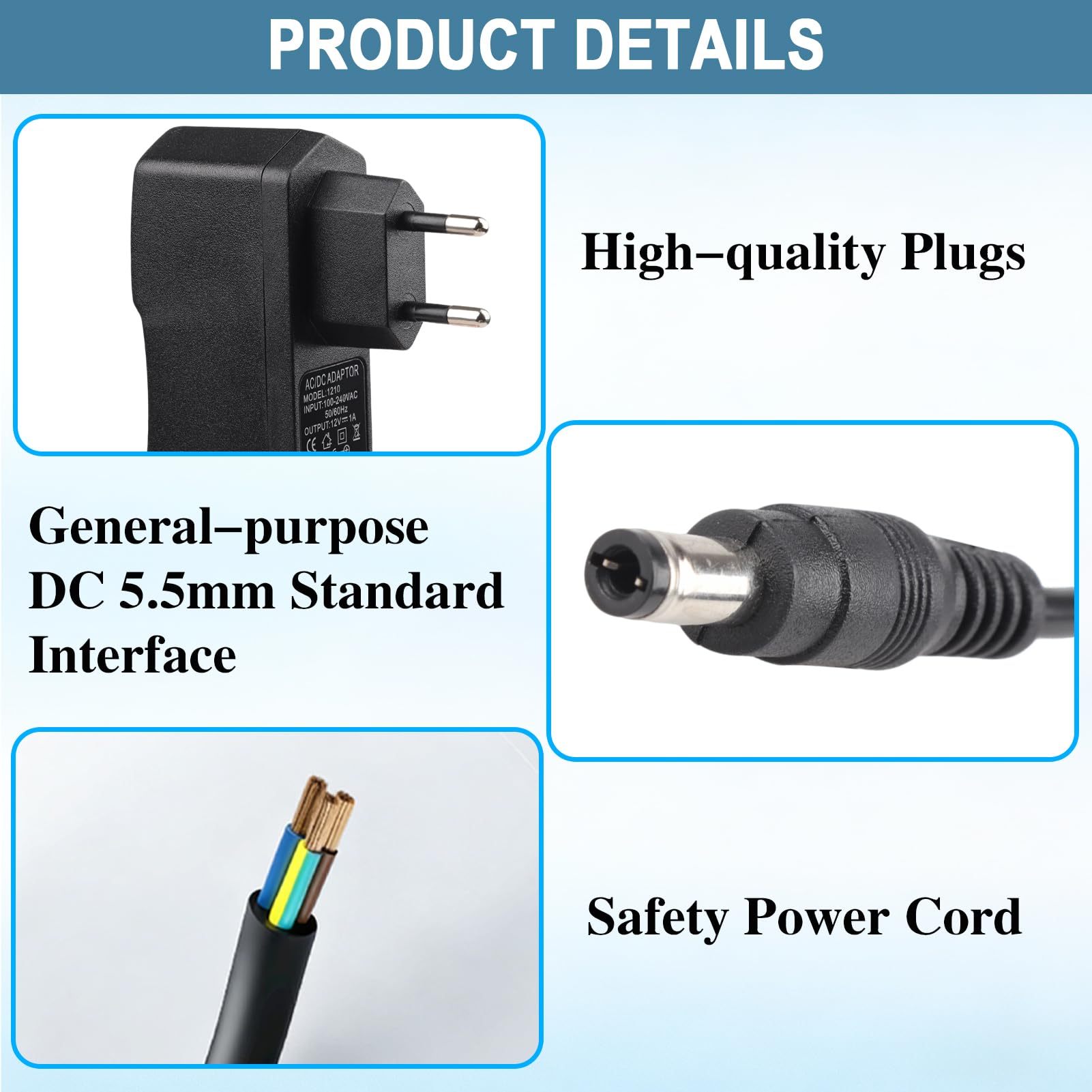 Alimentador 12V 1A, Adaptador de Fuente de Alimentación Universal 12W con 8 Enchufes DC Desmontables, Compatible con Electrónica y Dispositivos como LED, Router, CCTV, Radio, y Más - 1000mA Máx — view 5
