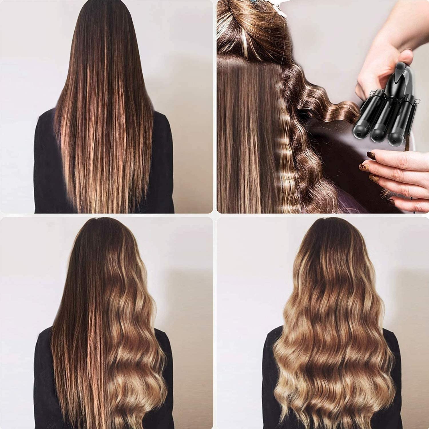 Newlemo 3 Barrel Curling Iron 25mm, 1-Inch Crimper Hair Iron Temperature Adjustable, Hair Crimper Ceramic Tourmaline Fast Heating Curling Wand with Heat Resistant Glove(Black)