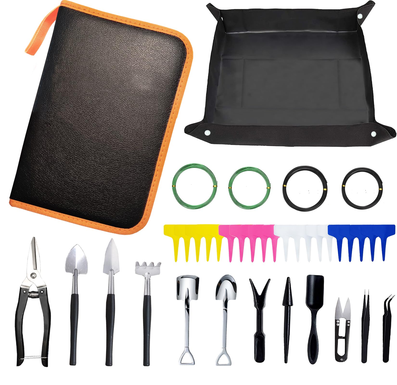 Ensemble d'outils de jardinage pour bonsaï, 38 pièces, outils d'intérieur pour plantes grasses avec 4 fils d'entraînement pour arbres, tapis de rempotage de plantes, ciseaux à bonsaï dans un sac en