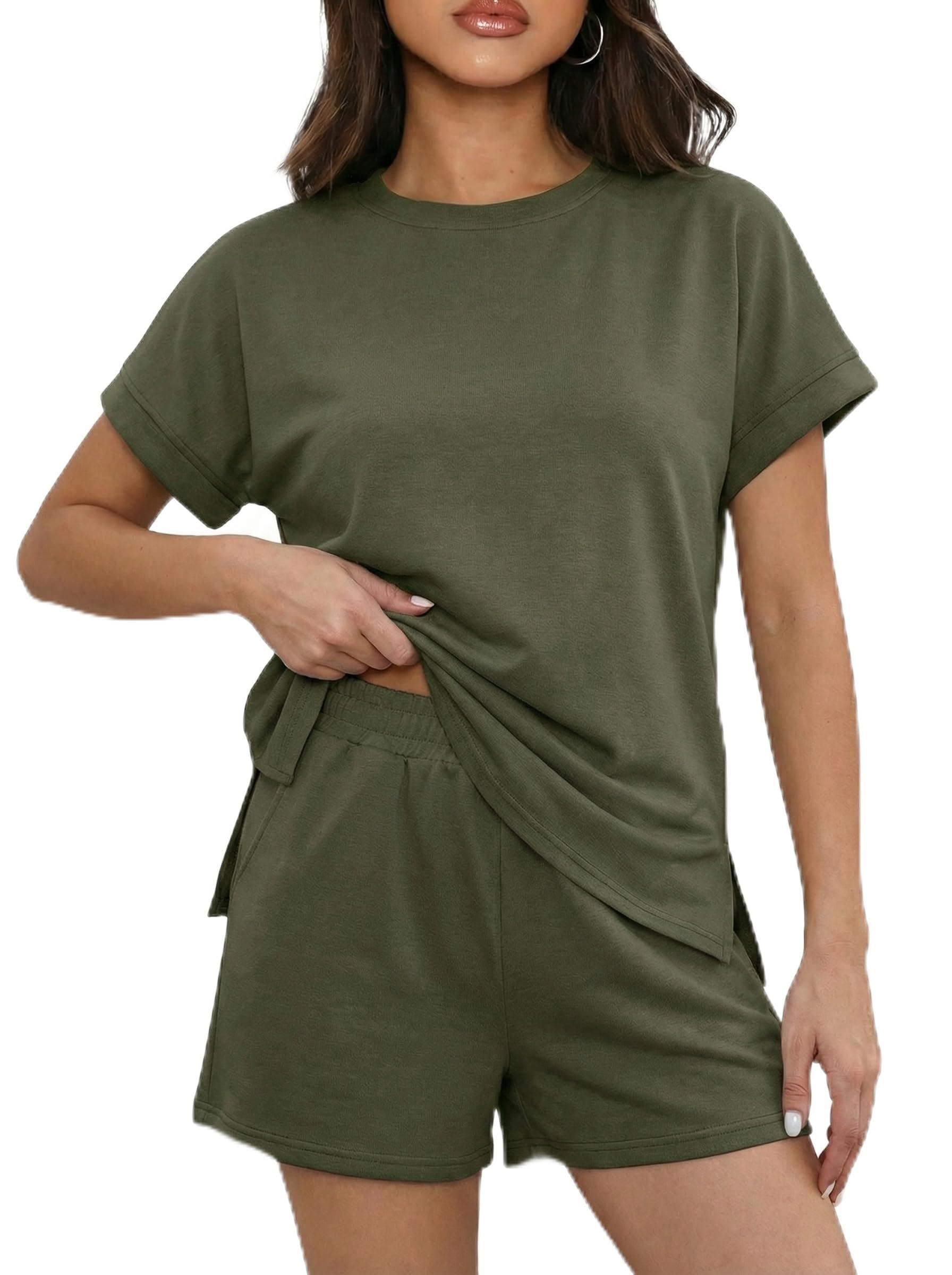 IWOLLENCE Co Ord Set da donna 2 pezzi abiti eleganti vestibilità ampia set estivo da donna con tasche e orlo diviso