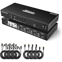 TESmart USB-C + HDMI MST&EDID KVM Switch 2 Monitors 4 Computers 4K@60Hz, USB 3.0 Dual Monitor USB-C KVM Docking Station for 2 Laptops & 2 PCs, Headset, Hotkey Switch, Input Cables