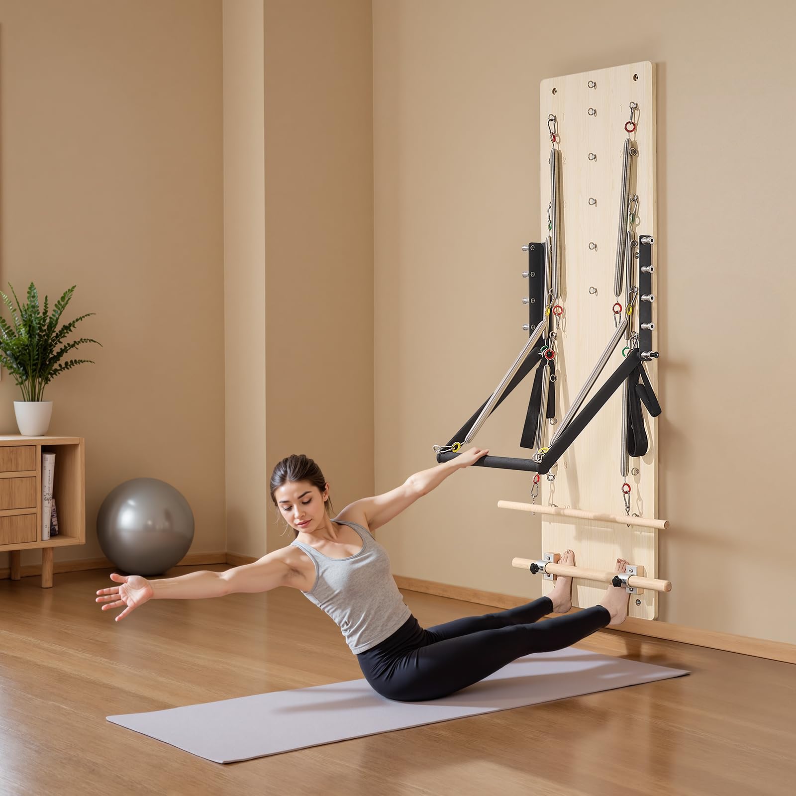 VEVOR Appareil de Pilates Reformer Mural, Planche à Ressorts de Pilates en Bois d'Érable, Équipement d'exercice avec Ressorts de Résistance, Entraîneur de Yoga Flexibilité et Équilibre, Gym Domicile