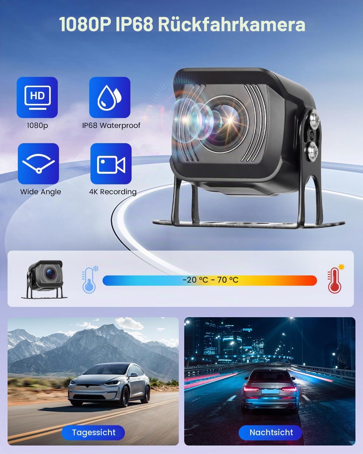 Hikity 4K DVR Digitales Dual Rückfahrkamera Set 7 Zoll Monitor 9-32V | 1080P IPS Monitor IP68 Wasserdichte Nachtsicht Rückfahrkamera DIY Parkleitlinie Loop Aufnahme Kamera für Wohnmobile LKWs