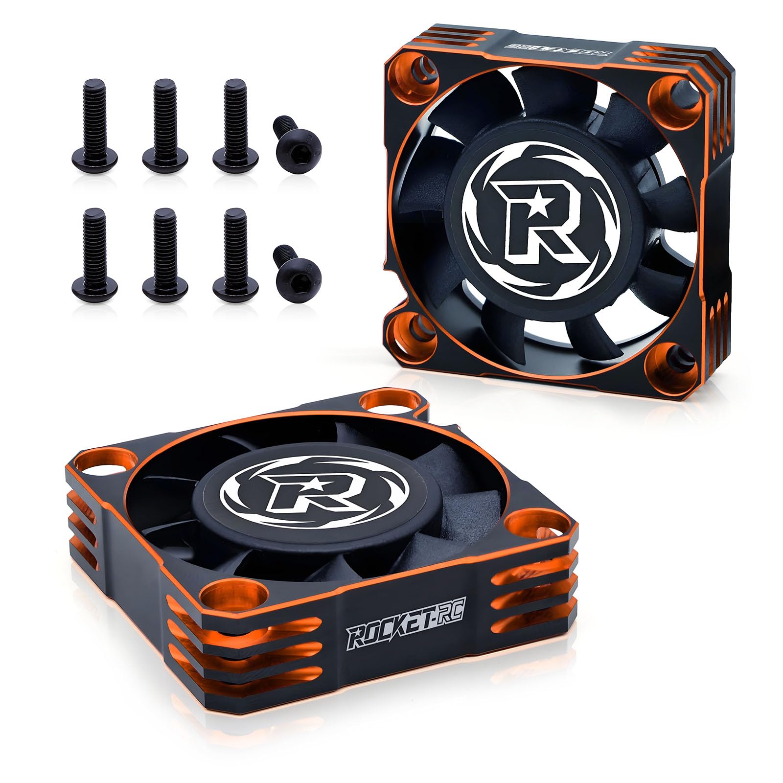 2Pack RC Cooling Fan 40mm,16000RPM 8.4V RC Car Fan for ESC and Motor Fit for 1/10 1/8 RC Car Truck(Black Orange) — image 1