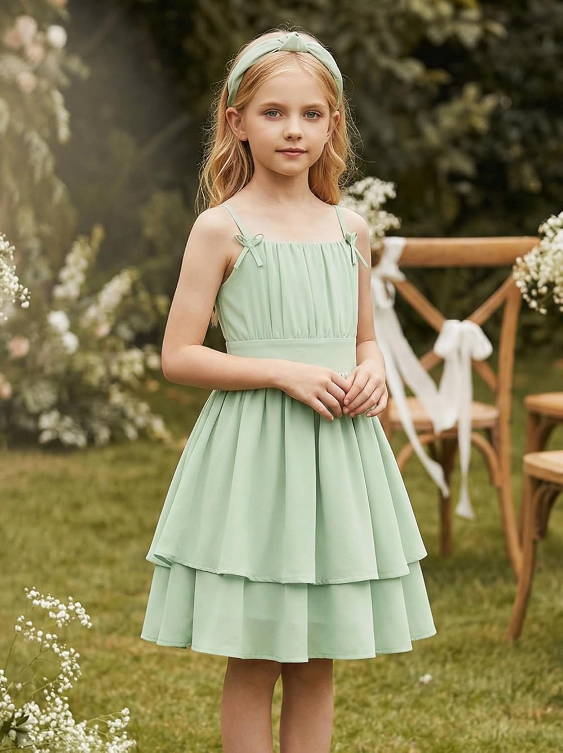 GRACE KARIN Girls Summer Cami Dress Casual Party Beach Spaghetti Strap Flowy Tiered Ruched Sundress 7-14Years - Image 3
