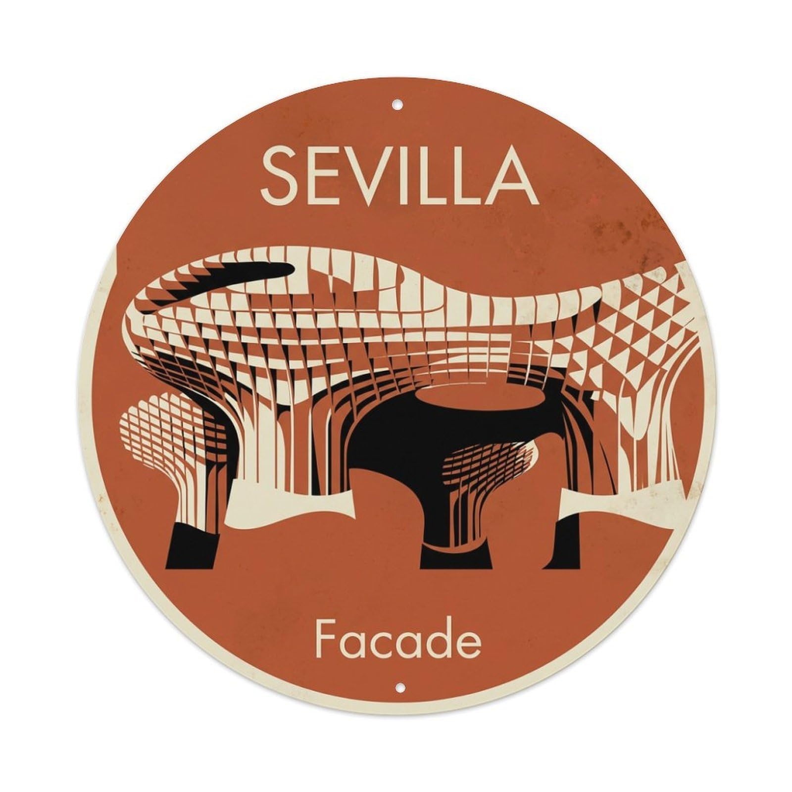 Vintage Travel Seville Spain Structure Vintage Metal Tin Sign Plaque Wall Decor for Cafe, Club Bar, Office, Garden Metal Poster 8x8Inch