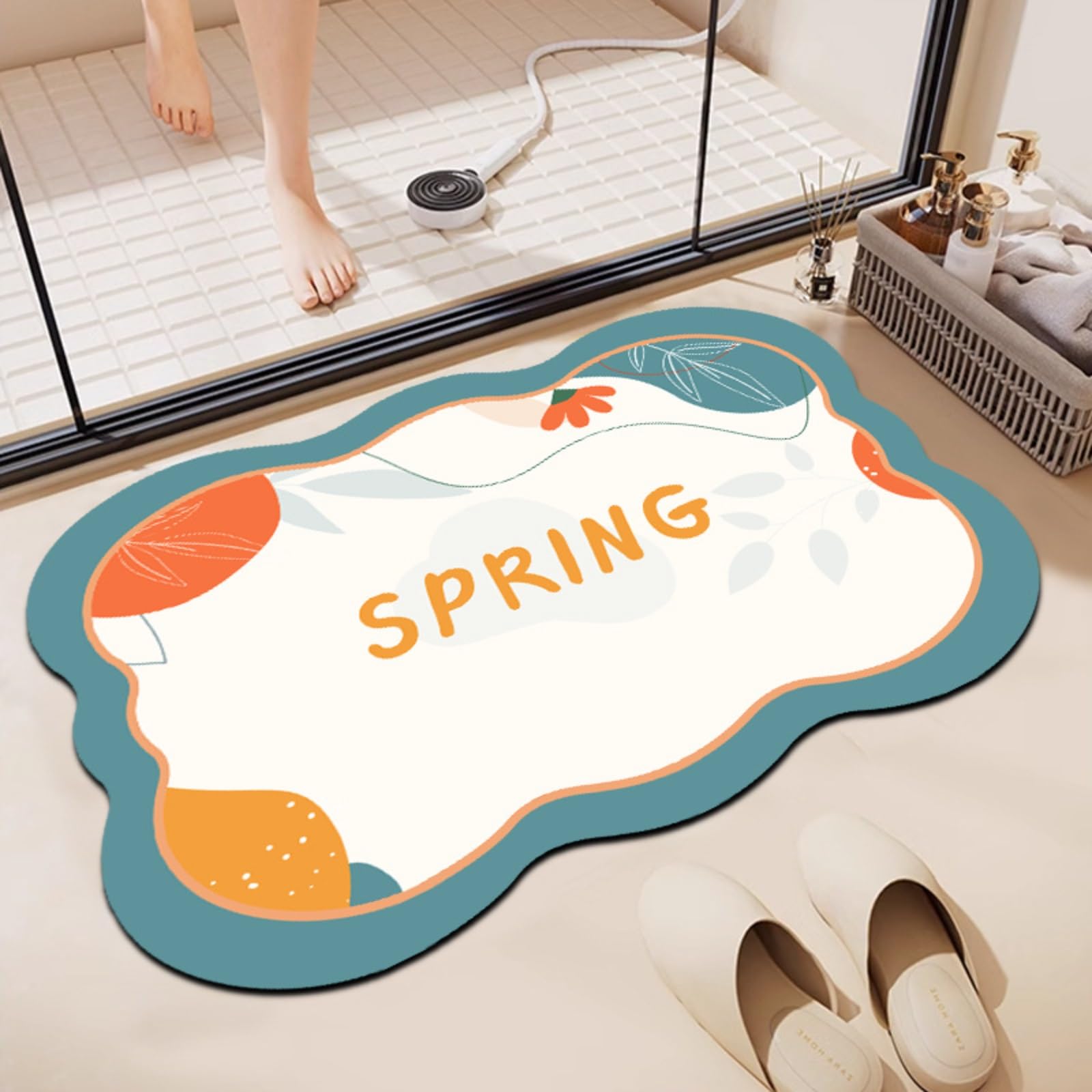 Tapis de bain à fleurs irrégulières style moderne et tapis antidérapant discret terrasse 40x60
