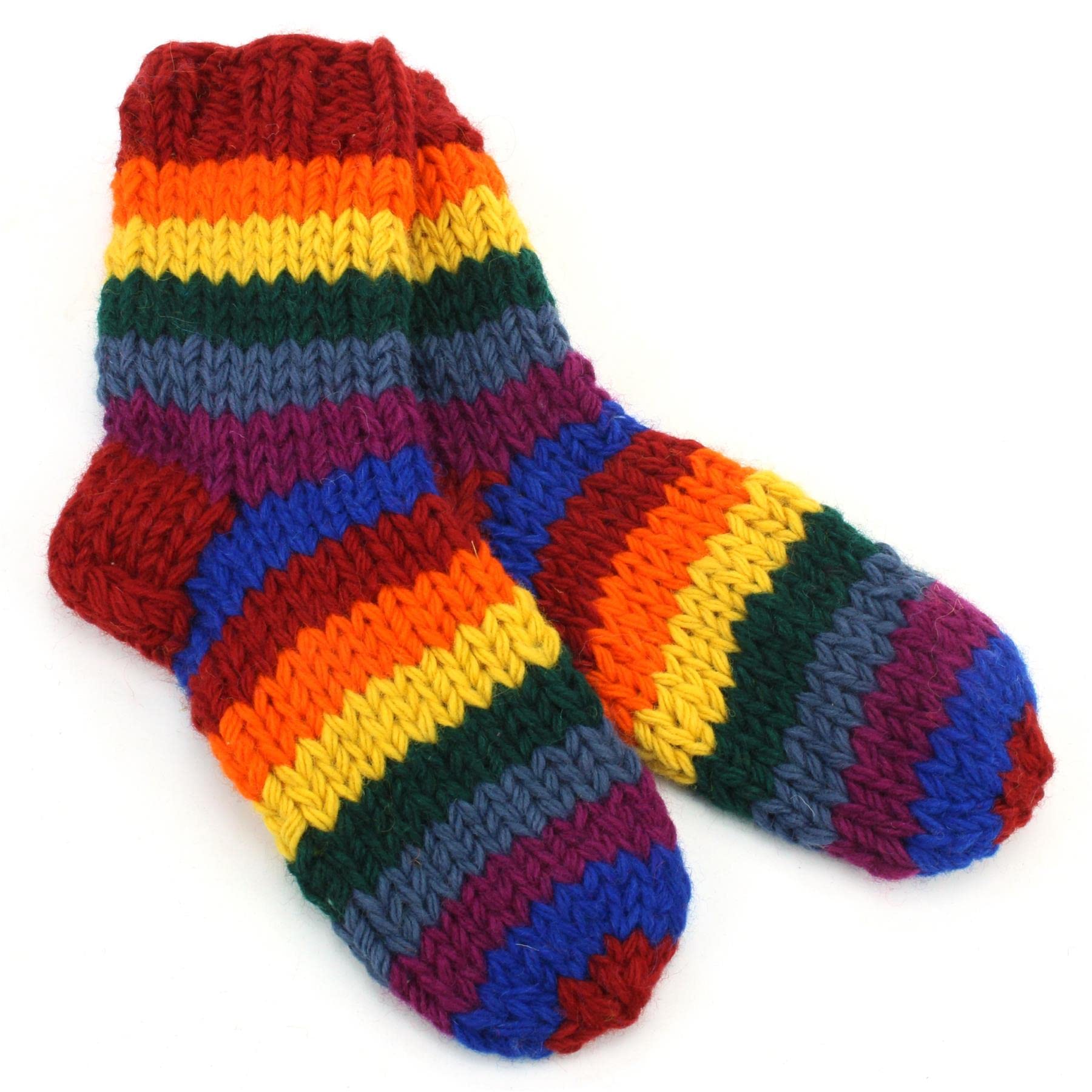 LOUDelephant Hand Knitted Wool Ankle Socks - Stripe Rainbow