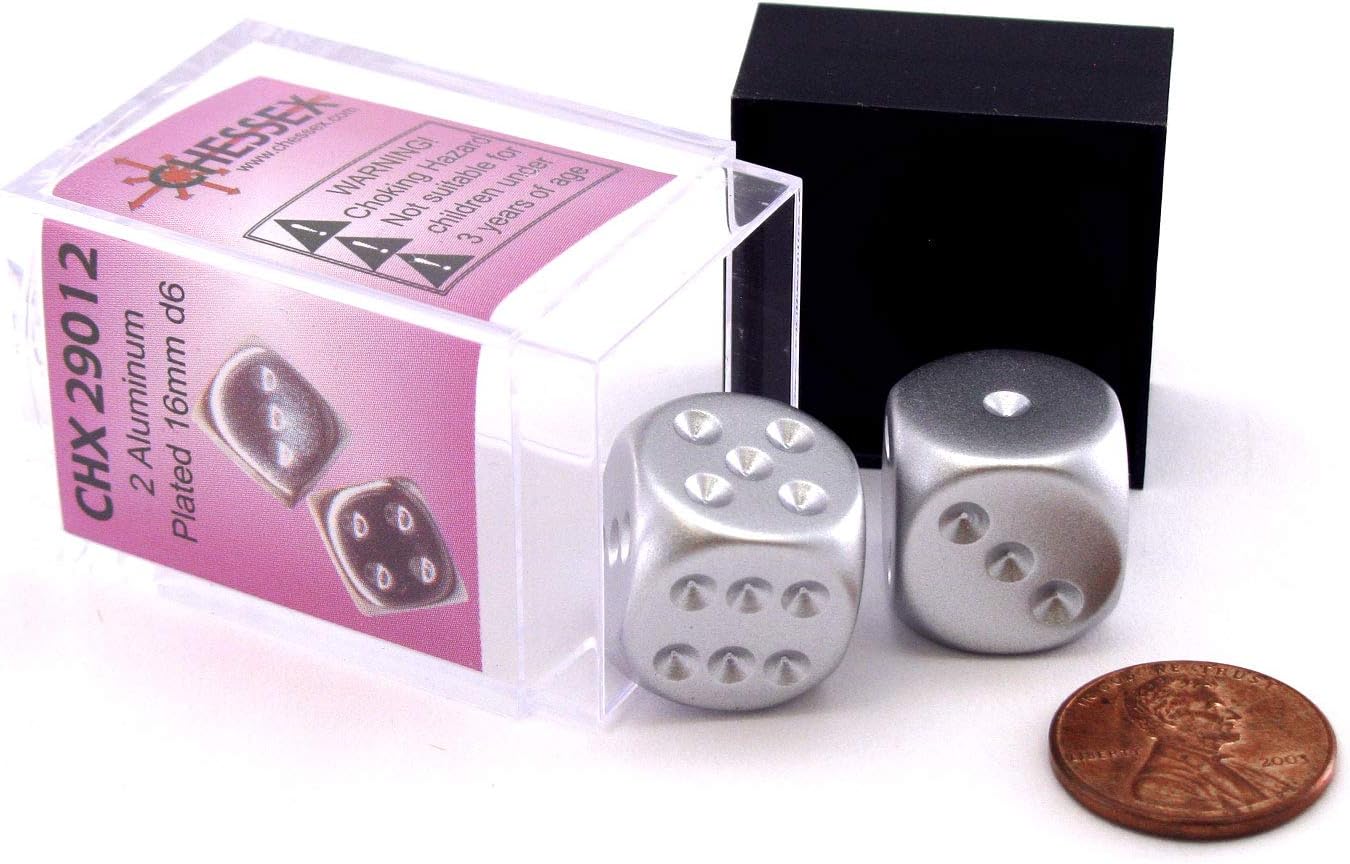 Aluminum Plated 16mm 6 Sided Dice 2 ea in Box