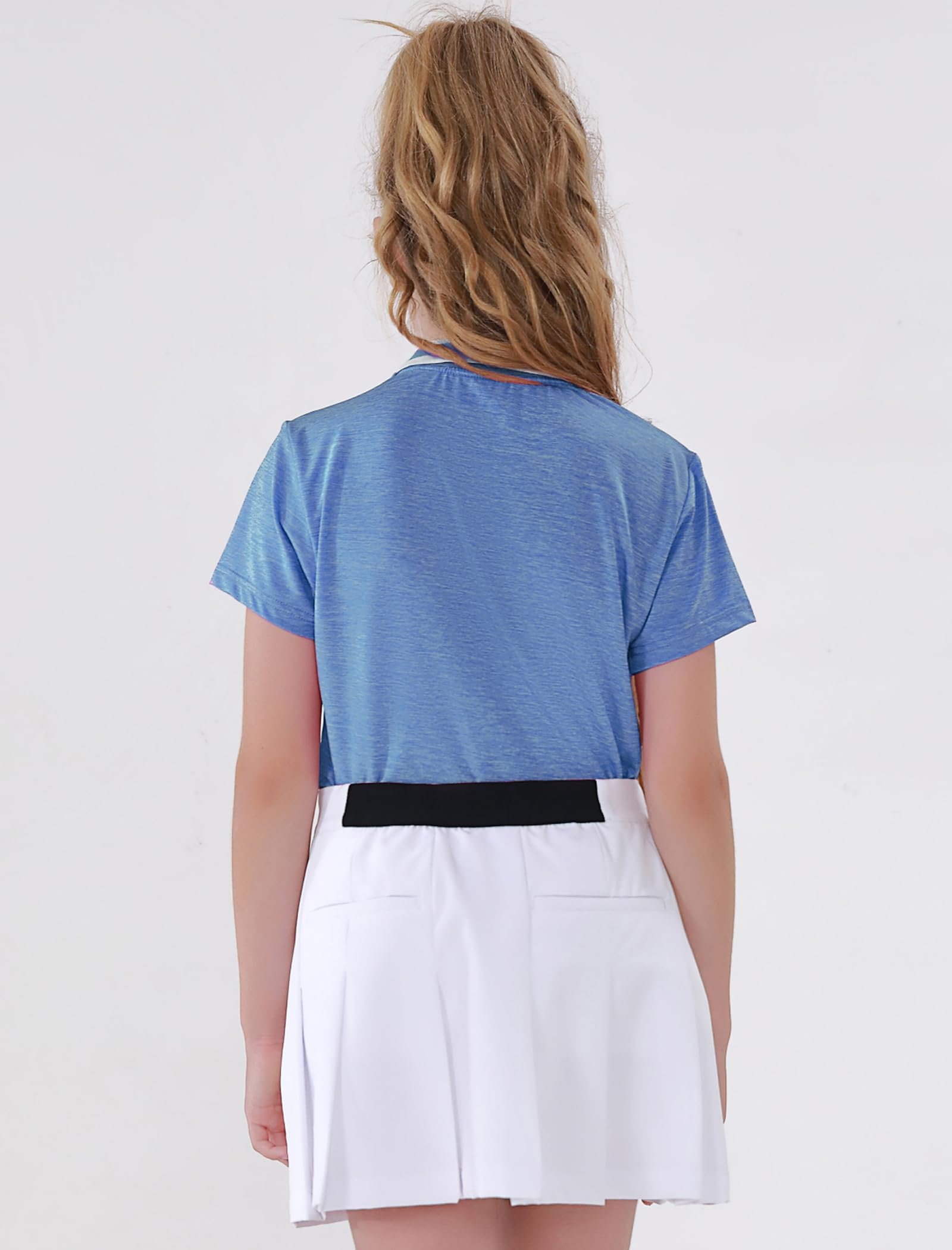 EXARUS Polo de golf para niñas, sin mangas, cuello en V, camiseta sin mangas para equitación, UPF 50+, ropa de golf de secado rápido