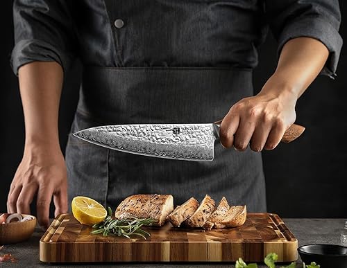 Miniatura 8 de XINZUO Cuchillo de chef de acero de Damasco de 8.3 pulgadas y 67 capas, cuchillo de chef japonés AUS-10 forjado a mano con caja de regalo, mango de