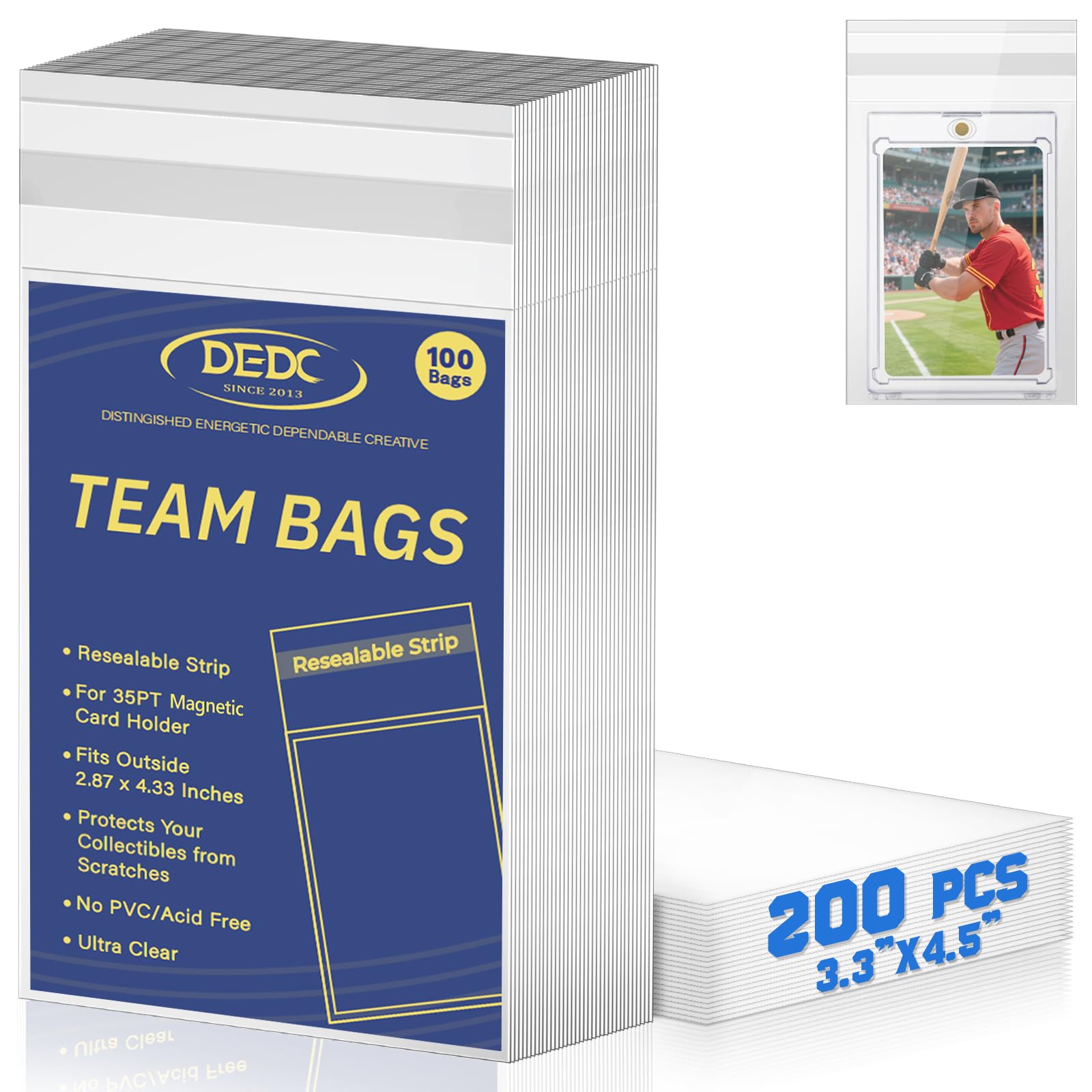 DEDC 200Pcs Trading Cards Team Bags for One Touch Magnetic Card Holder, Team Set Bags for Cards Resealable Card Sleeves Exact Fit Sleeves for 35PT Magnetic