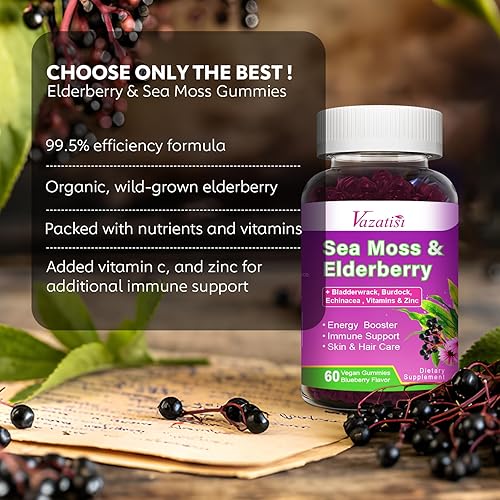 Miniatura 7 de Gomitas veganas de musgo marino con saúco, vejiga, bardana, equinácea, vinagre de sidra de manzana, clorofila, vitamina C, D y suplemento de zinc