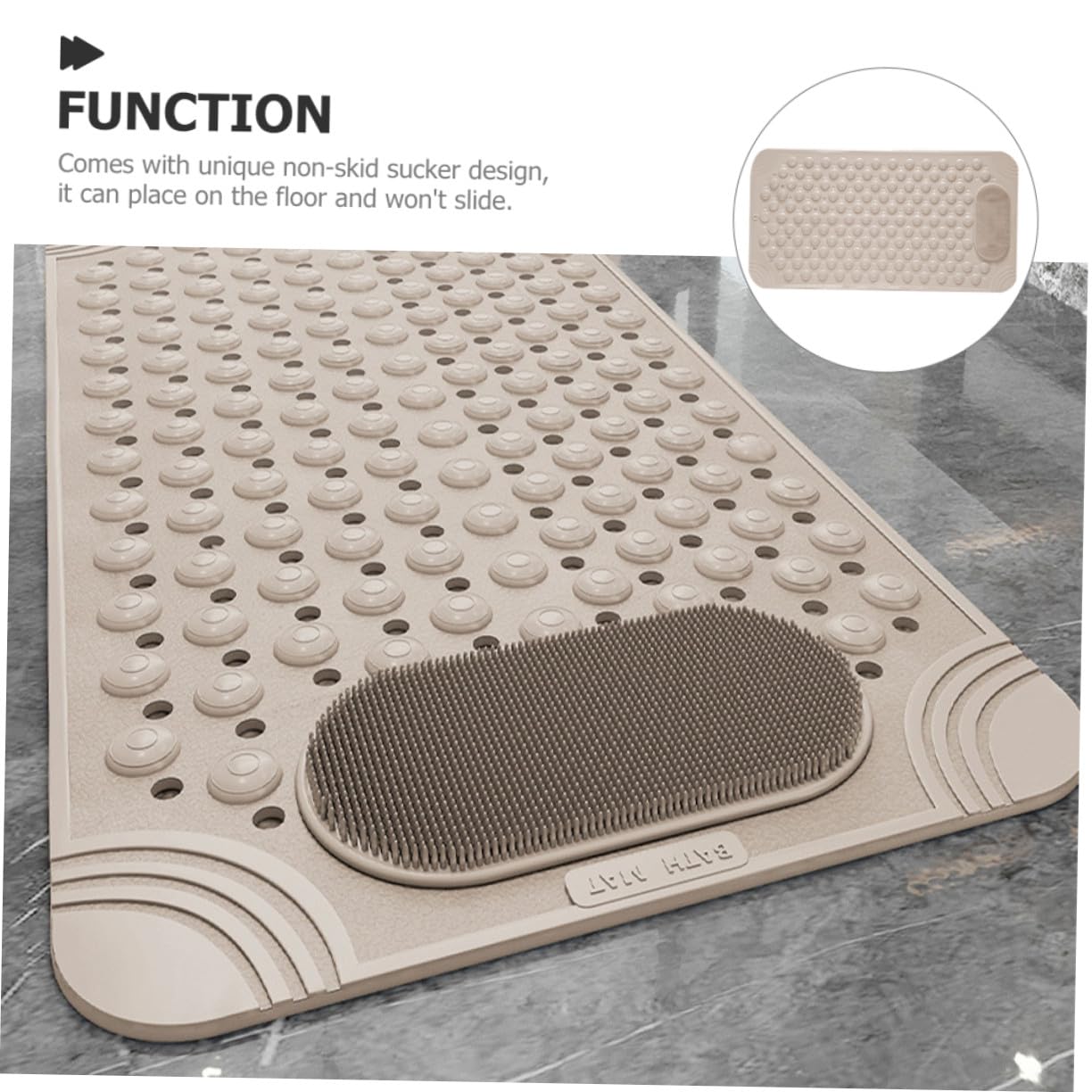 Hemobllo Tapis de Bain Antidérapant Beige avec Ventouse pour Massage Gommage Tapis Multifonction Caoutchouc Résistant à Lusure Coussin Massage pour Salle de Bain