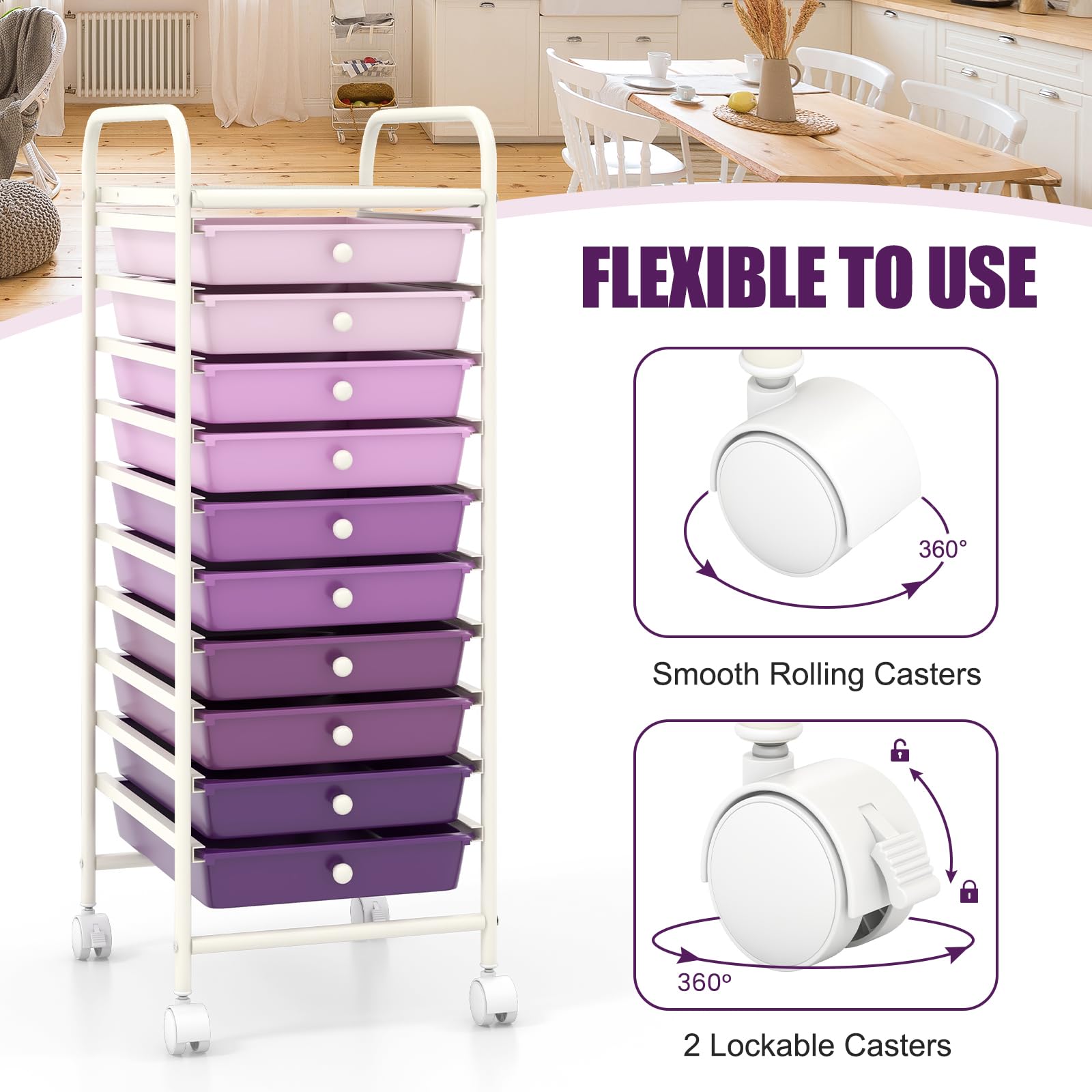 GIANTEX Carrello Portaoggetti con 10 Cassetti Impilabili, Struttura in Metallo e Ruote Bloccabili, Organizer Multiuso per Cucina e Ufficio