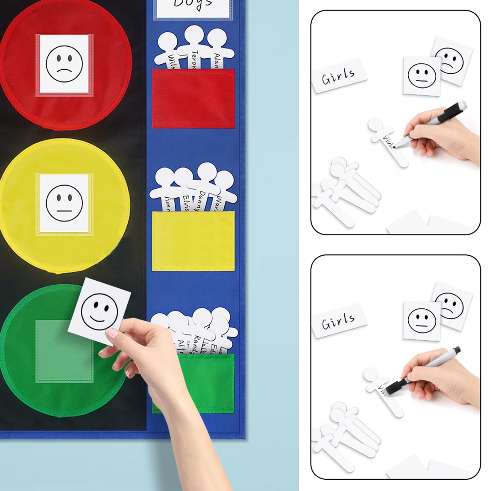 Tableau De Comportement Enfants Feux Tricolores - Poches Pour Cartes Prénoms, 49x66 Cm, Marqueurs Effaçables Inclus - 2