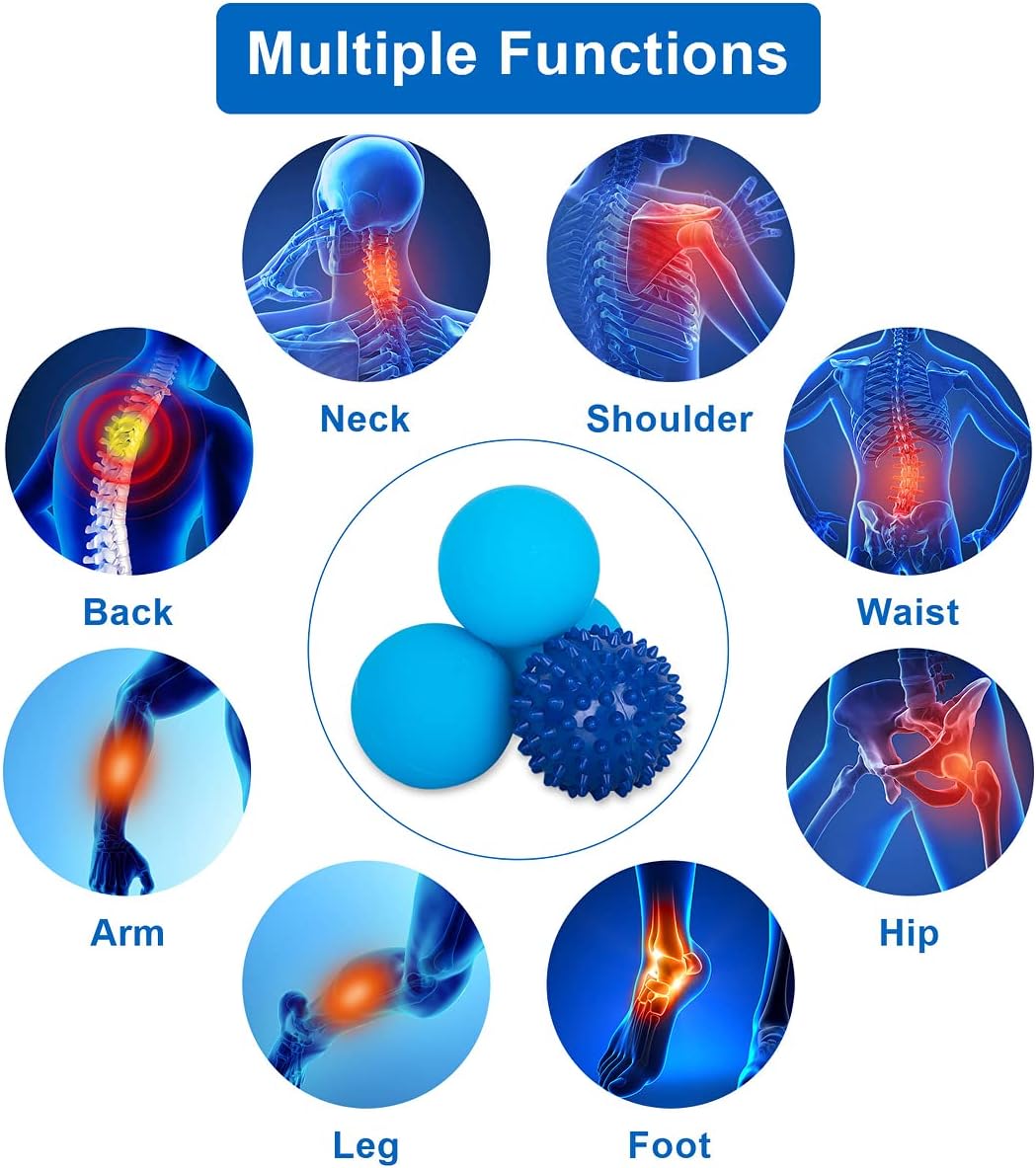 Massage Balls Kit 100% Rubber Trigger Point Ball Spiky, Lacrosse Ball (Blue), Peanut Muscle Roller Massager Myofascial Release & Muscle Knots Reflexology for Physio, Back, Legs, Waist & Feet : Health & Household